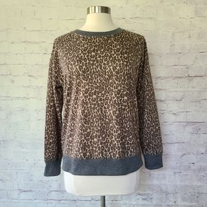 Splendid Lively Leopard Animal Print Loop Back Knit Crew Neck Sweatshirt Small